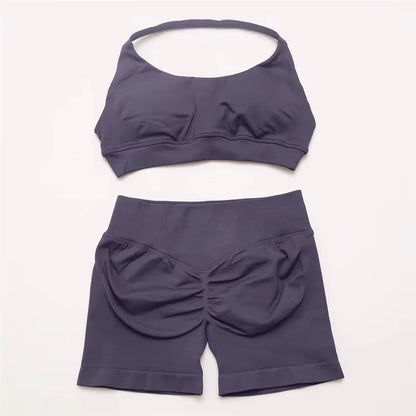 2Pcs Impacts Gym Set Tank Tops High Waist Scrunch Seamless Shorts Gym Suit Fitness Clothes Activewear Workout