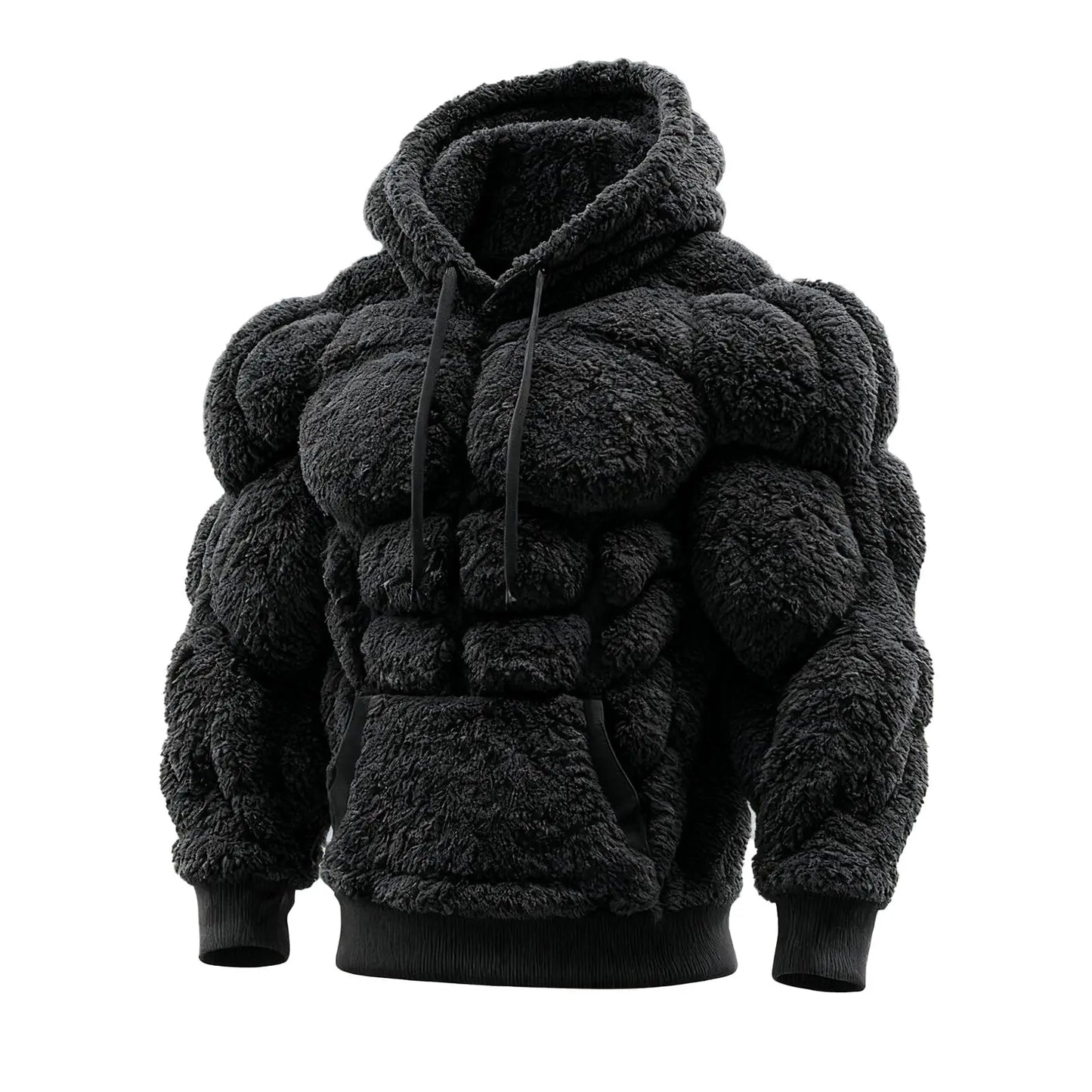 Men's Fashion Flannel Hoodie Pullover Abdominal Muscle Design Sportswear Autumn Winter Casual Long Sleeve Hooded Sweatshirt