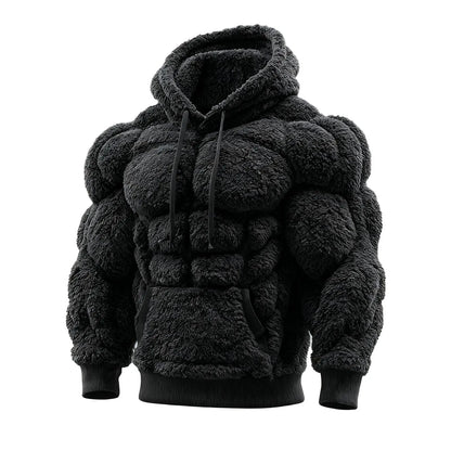 Men's Fashion Flannel Hoodie Pullover Abdominal Muscle Design Sportswear Autumn Winter Casual Long Sleeve Hooded Sweatshirt