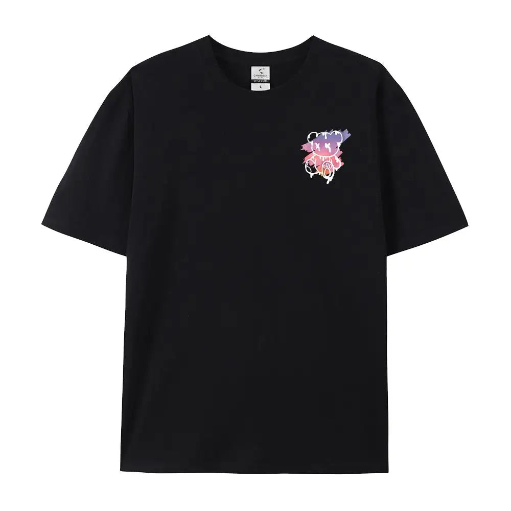 New York Art Wort Cartoon Bär Sonnenuntergang Landschaft Design T-Shirts Herren Hip Hop Baumwollshirt Loose Sommer T-Shirts Oversized T-Shirts