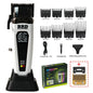 Hair clipper set with attachments and packaging on a white background