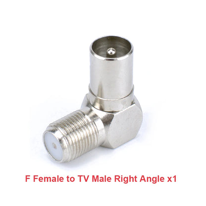 F Type to TV IEC 90 Degree Male Plug Female Jack RF Coaxial Adapter Splitter Gold Plated Connector for Cable TV Satellite TV DVR