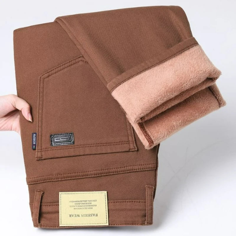 Autumn Winter Warm Men's Fleece Thickened Elastic Pants Business Straight Casual Cotton Pants High End Brand Man Plush Trousers