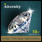 Moissanite gemstone with 'Aiternity' branding on a dark green background