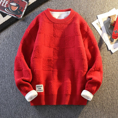 Warm Knit Sweater Autumn Winter Brand Clothing Mens Women Knitting Sweater Loose Fashion Plaid Male Long Sleeve Knitted Pullover