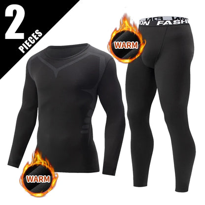 2er-Set Herbst/Winter Herren Sport- und Freizeit Thermo-Unterwäsche-Set Bequem, stark dehnbar, Sportler-Rundhalsoberteil, vielseitige Hose