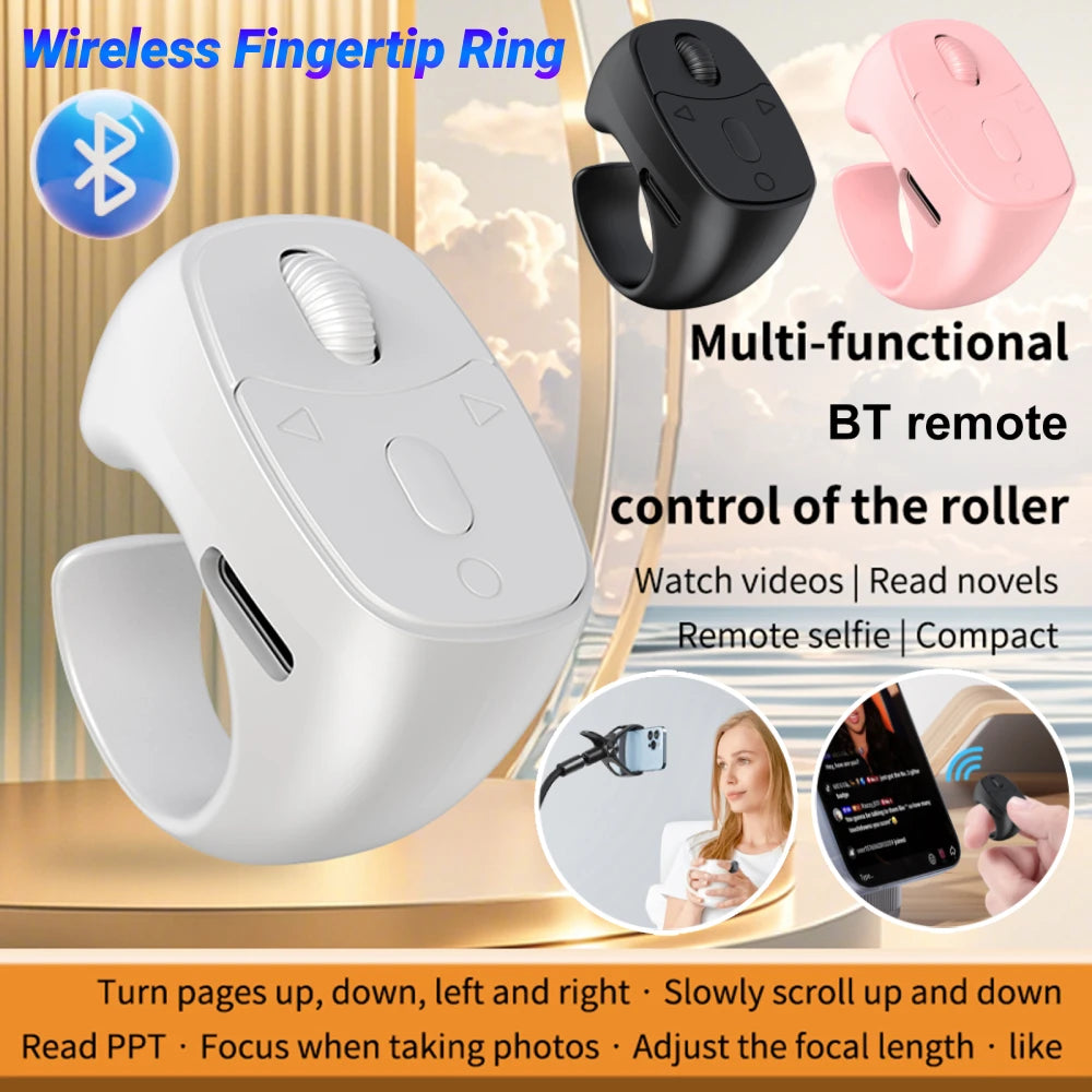 Wireless Fingertip Ring Remote Control Page Turner Bluetooth 5.3 Scrolling Ring for Mobile Phone Wireless Camera Shutter Selfie