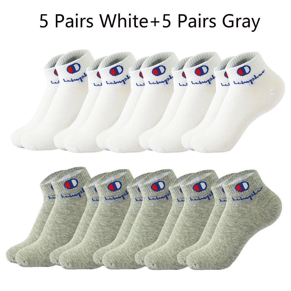 5/10/20 Paar Herren Knöchelsocken Baumwolle Klassische Markenmode Schwarz-Weiße Socken Atmungsaktive Mesh Sportsocken für den Sommer