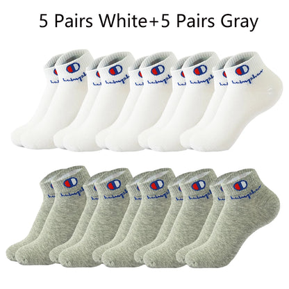 5/10/20 Paar Herren Knöchelsocken Baumwolle Klassische Markenmode Schwarz-Weiße Socken Atmungsaktive Mesh Sportsocken für den Sommer