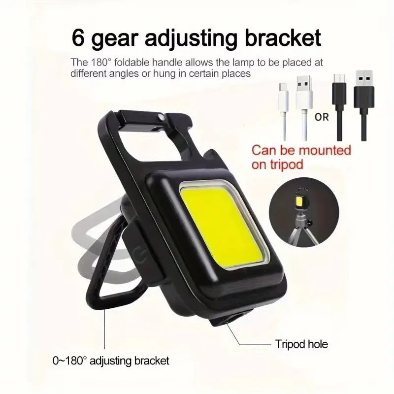 Mini LED Keychain Flashlight Aluminum Alloy USB Charging Portable COB Light for Camping Outdoor Work Fishing
