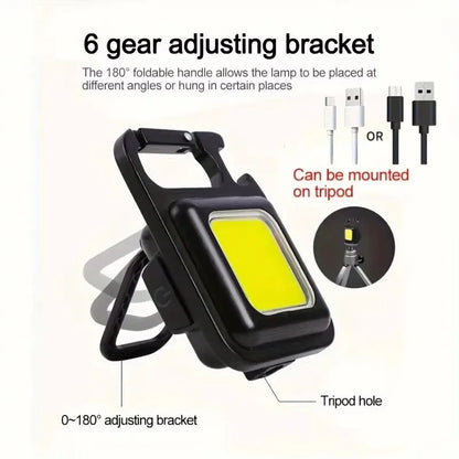 Mini LED Keychain Flashlight Aluminum Alloy USB Charging Portable COB Light for Camping Outdoor Work Fishing
