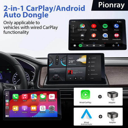 2026 Pionray 2-in-1 kabelloser CarPlay Adapter & Android Auto Wireless Adapter, 5GHz WiFi Type-C/USB Plug and Play kabelloses CarPlay