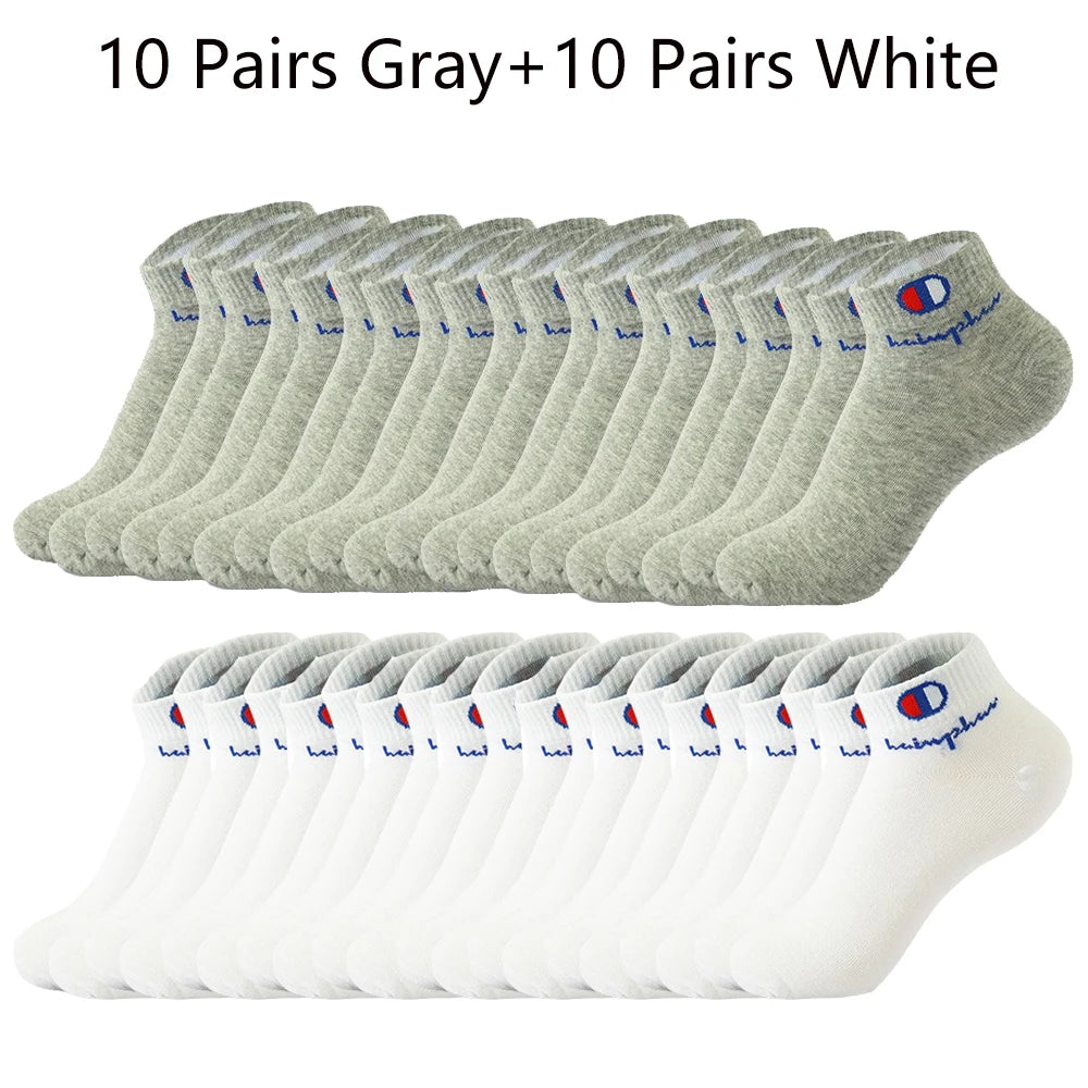 5/10/20 Paar Herren Knöchelsocken Baumwolle Klassische Markenmode Schwarz-Weiße Socken Atmungsaktive Mesh Sportsocken für den Sommer