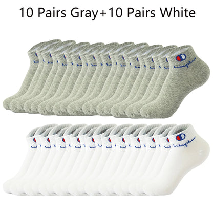 5/10/20 Paar Herren Knöchelsocken Baumwolle Klassische Markenmode Schwarz-Weiße Socken Atmungsaktive Mesh Sportsocken für den Sommer