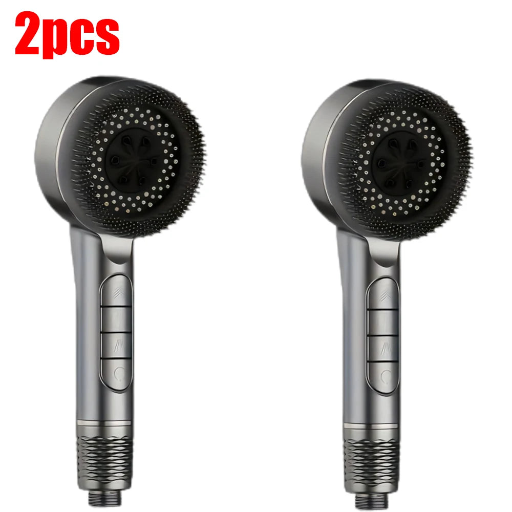 4 Modes Self-cleaning Shower Head with Silicone Brush One-Key Stop Water Massage High Pressure ABS Showerhead with Filter