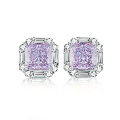 Luxury white gold solid platinum PT950 pink diamond earrings cherry powder ins wind ray dean ice flower cut