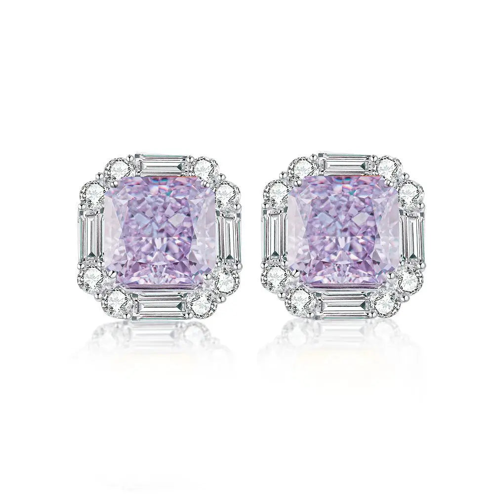 Luxury white gold solid platinum PT950 pink diamond earrings cherry powder ins wind ray dean ice flower cut