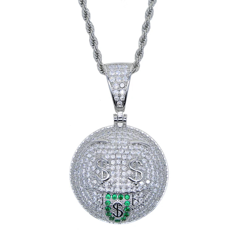 Gold Silber Farbe CZ Lustiger Gesichtsanhänger Halskette Iced Out Zirkonia Stern Herz Lächeln Charme Halsketten Männer Frauen Hip Hop Schmuck
