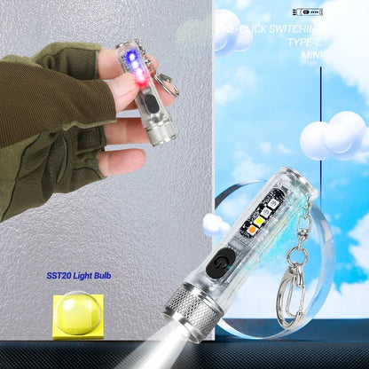Mini-Schlüsselanhänger-Taschenlampe, LED, wiederaufladbar, tragbar, magnetisch, USB-Ladelampe, Hochleistungs-Camping-Langstreckenlaterne