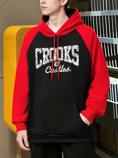 Crooks Castles Prints Man Autumn Raglan Hoodies Casual Warm Sweatshirts Soft Vintage Sportswear Fleece Fashion Male Clothes