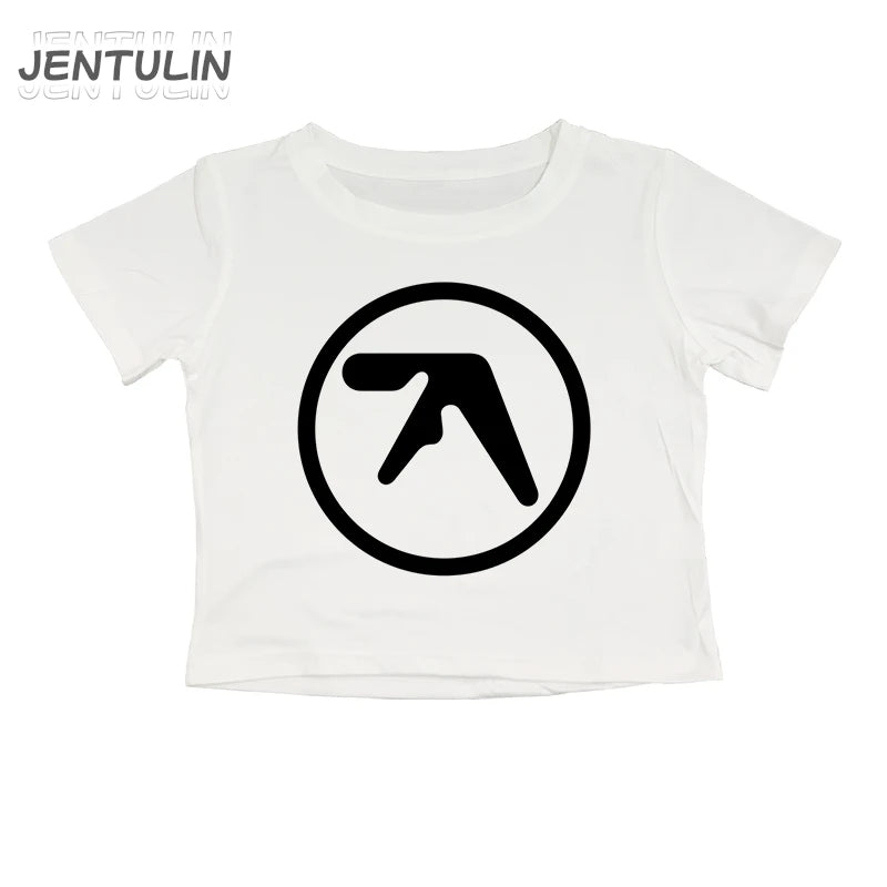 Punk Aphex Twin Print Oversize Hip Hop Women Crop Top Tee