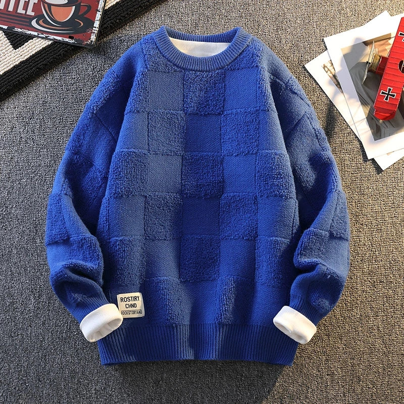 Warm Knit Sweater Autumn Winter Brand Clothing Mens Women Knitting Sweater Loose Fashion Plaid Male Long Sleeve Knitted Pullover