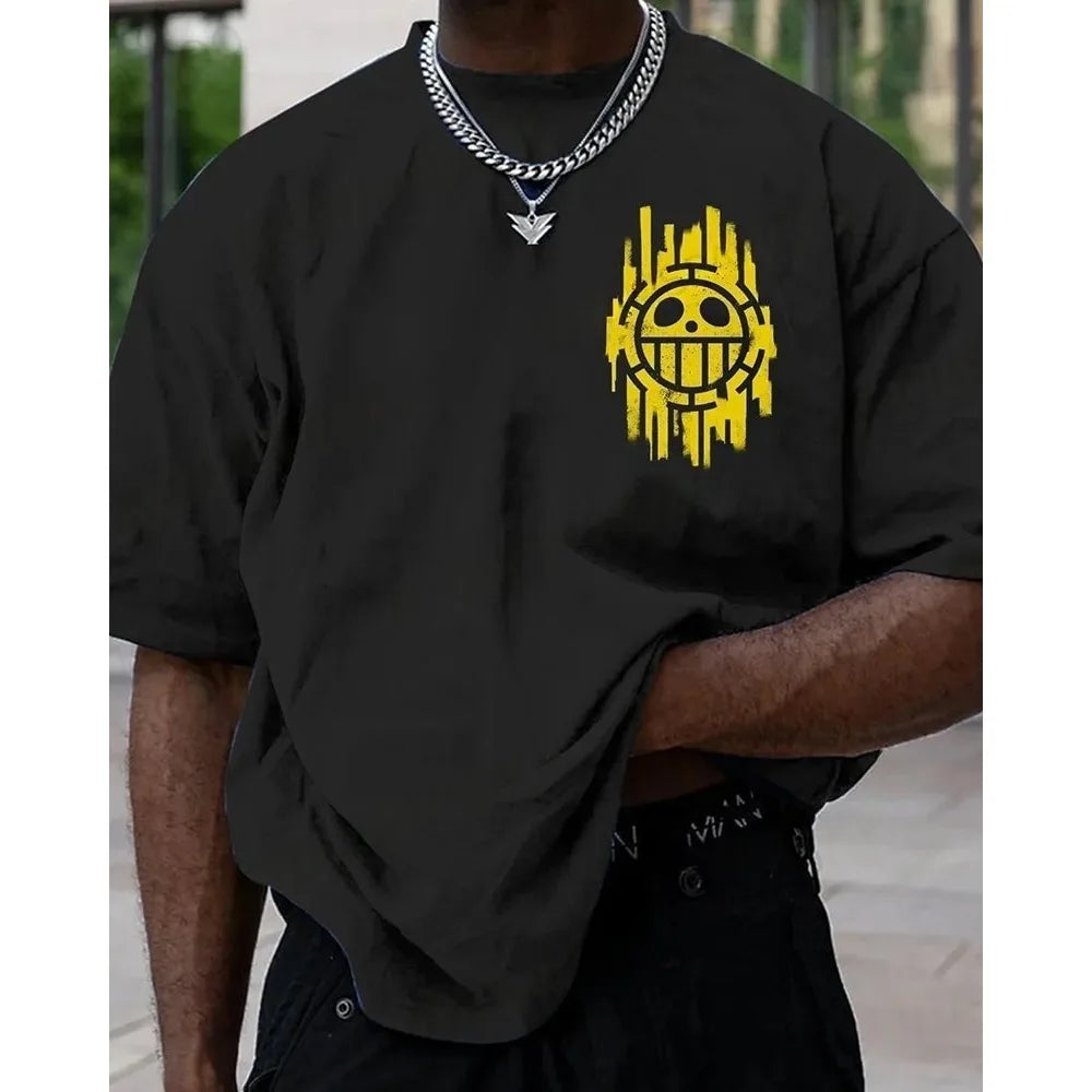 One Piece Men's T-shirt Killer Summer and Autumn Japanese Anime Boy Children's Short-sleeved Retro Loose Parent-Child Outfit