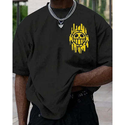 One Piece Men's T-shirt Killer Summer and Autumn Japanese Anime Boy Children's Short-sleeved Retro Loose Parent-Child Outfit