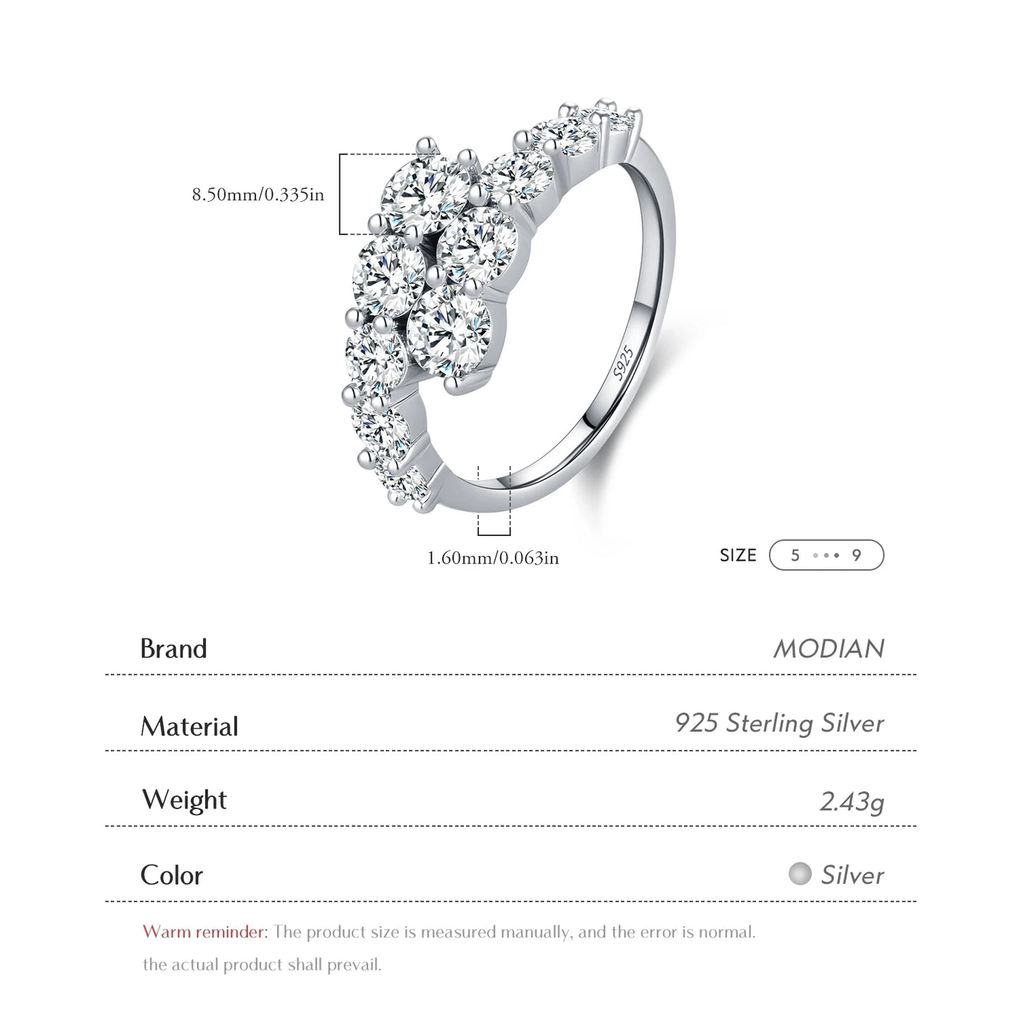 MODIAN 925 Sterling Silver Classic Luxury Round CZ Eternity Band Rings For Women Wedding Engagement Statement Jewelry Gift