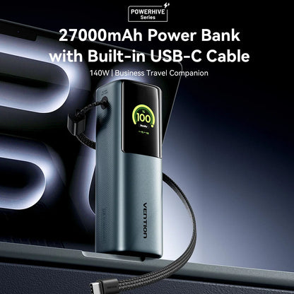 Vention Power Bank 27000mAh 200W PD Fast Charger with Built-in USB-C Cable External Spare Battery Portable Power Bank for Laptop