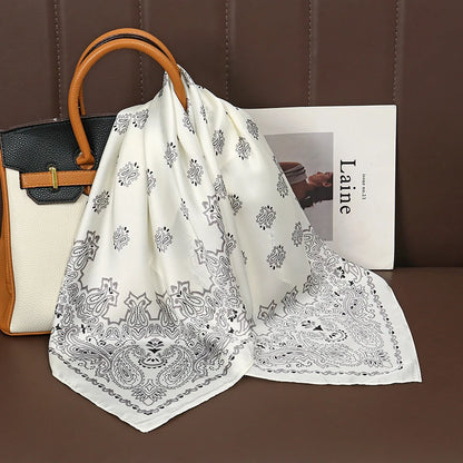 Luxury Print Satin Silk Square Scarf for Women Shawl Hijab Neckerchief Female Hair Ribbon Headband Fashion Wrap Bandana 2023 New
