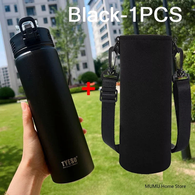 TYESO 600/750ML Thermosflasche mit Strohhalm Edelstahl Auto Thermobecher Sport Wasserflaschen Hält Kalt und Warm Thermobeker
