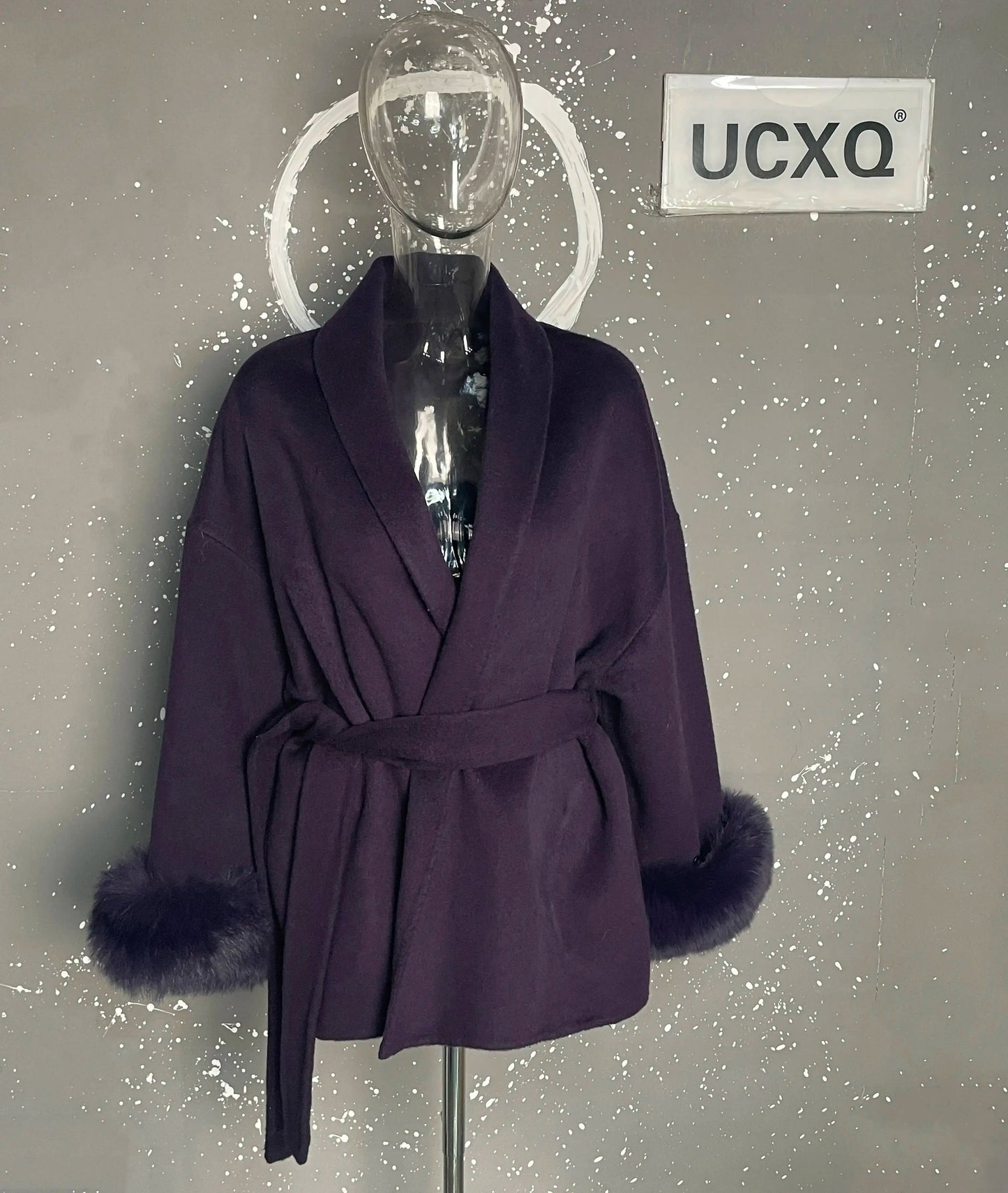 UCXQ Eleganter OL Business-Mantel Pelz-Patchwork Langarm Wollmantel Schöne Damenbekleidung Jacke Herbst 2025 Winter