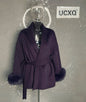 UCXQ Eleganter OL Business-Mantel Pelz-Patchwork Langarm Wollmantel Schöne Damenbekleidung Jacke Herbst 2025 Winter