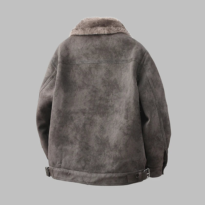 High-quality men's fashionable and stylish new fur integrated men's trendy, thickened suede velvet motorcycle loose jacket