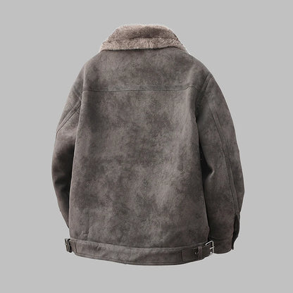 High-quality men's fashionable and stylish new fur integrated men's trendy, thickened suede velvet motorcycle loose jacket