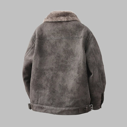 Hochwertige, modische und stilvolle Herren-Motorradjacke aus integriertem Pelz, trendig, verdickt, aus Wildleder und Samt, lockerer Schnitt