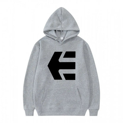 E Logo Bold Symbol Design Art Print  Hooded Loose Pullover Street Sweatshirt