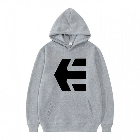 E Logo Bold Symbol Design Art Print  Hooded Loose Pullover Street Sweatshirt