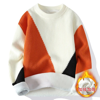 Neue Winter Herren Fleece Warme Strickpullover Mann O-Ausschnitt Gestreifte Freizeitpullover Gute Qualität Männliche Pullover Winterkleidung 4XL