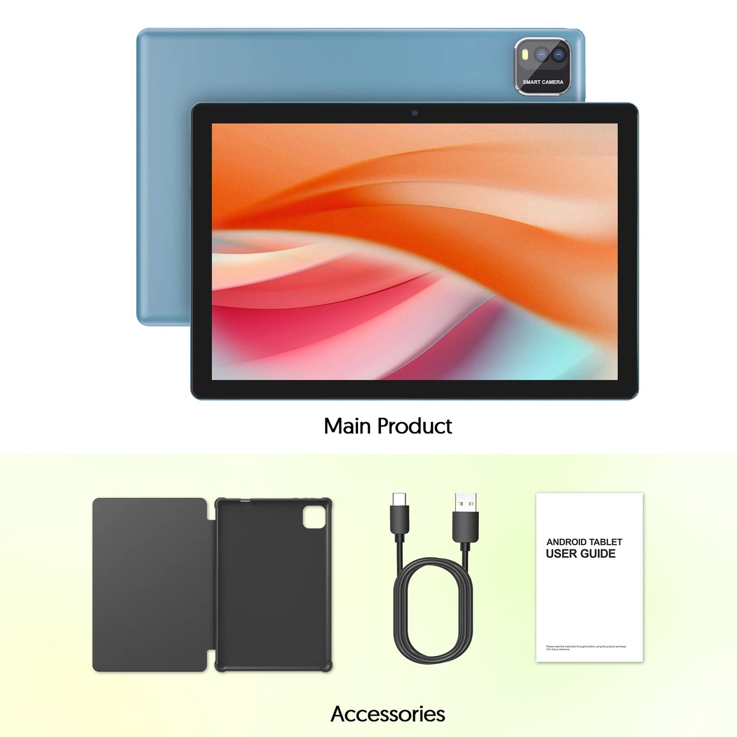 BAKEN 10-Zoll Android 15 Tablet, Quad-Core-Prozessor, 12 GB (3+9 Erweiterung) RAM + 64 GB Speicher, 5G WiFi, 1280*800 Dual-Kameras