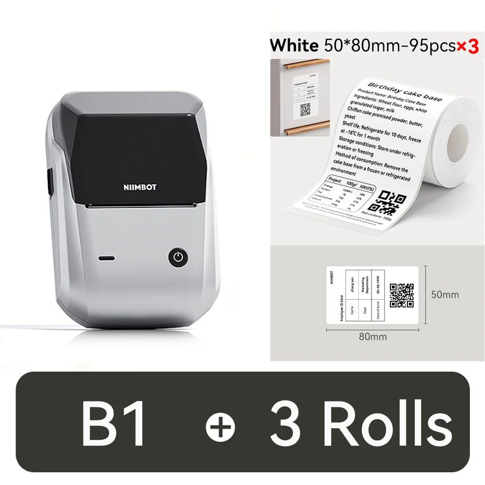 NIIMBOT B1 Portable Thermal Printer With Tapes 2 Inch Adhesive Label Printer Mini Bluetooth Sticker Maker Support Smartphones PC