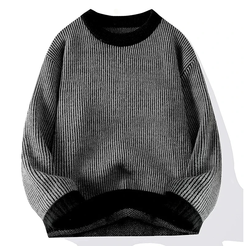 2024 Men's Autumn and Winter Warm Sweater Fashion Trend Loose Crew Neck Solid Color Bottom Shirt Men's Long Sleeve Vest Sweater