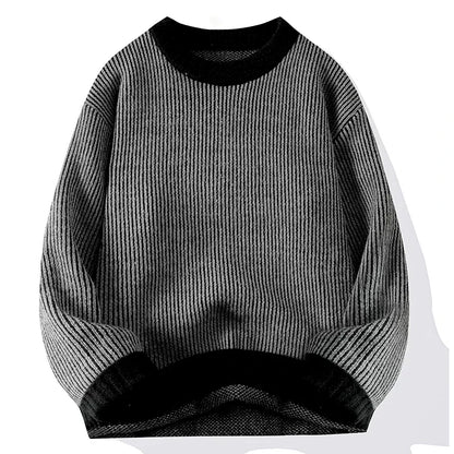2024 Men's Autumn and Winter Warm Sweater Fashion Trend Loose Crew Neck Solid Color Bottom Shirt Men's Long Sleeve Vest Sweater