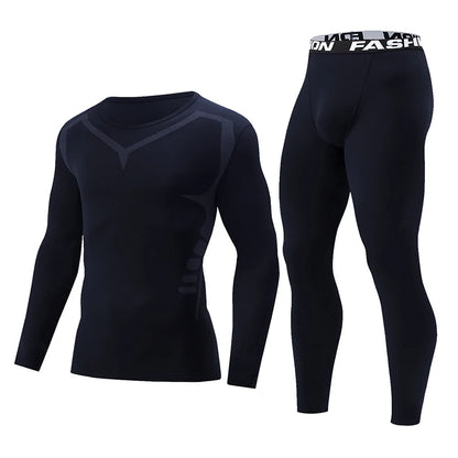 2er-Set Herbst/Winter Herren Sport- und Freizeit Thermo-Unterwäsche-Set Bequem, stark dehnbar, Sportler-Rundhalsoberteil, vielseitige Hose