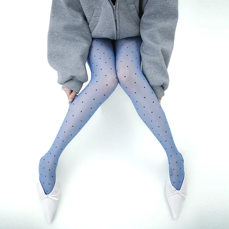 Vintage Dot Sheer Tights Women Summer Thin Nylon High Waist Stockings Pantyhose Silky Footed Tights for Women 2025 Y2K Style