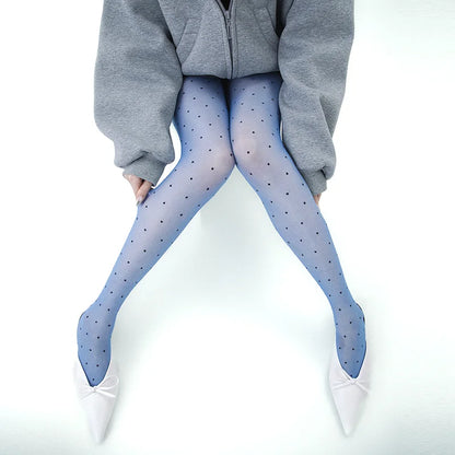 Vintage Dot Sheer Tights Women Summer Thin Nylon High Waist Stockings Pantyhose Silky Footed Tights for Women 2025 Y2K Style