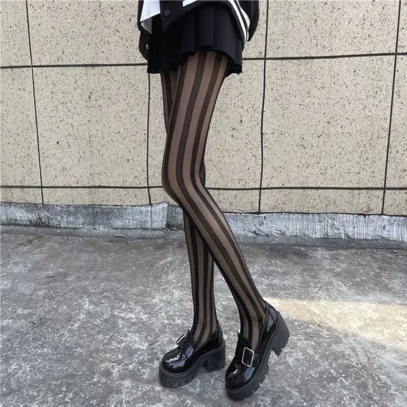 Gestreifte Overknee-Strümpfe Strumpfhosen Dessous Strumpfwaren Ultralange Nylonstrumpfhosen Strumpfhosen Damen Schwarze Strumpfhosen Bodystockings Neu