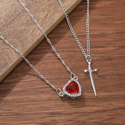 Heart and Sword Necklace Couple Necklaces Women Zircon Crystal Necklace Romantic Valentines Day Gift Jewelry Gifts Accessories