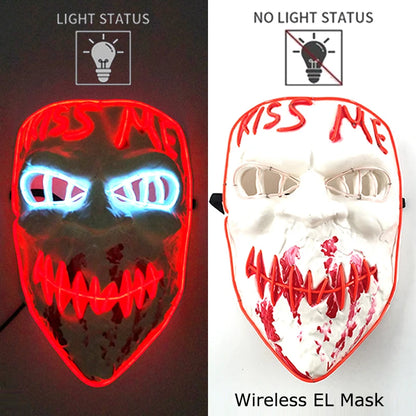 Drahtlose Neon-LED-Reinigungsmaske, im Dunkeln leuchtende Cosplay-Horrormaske, Halloween-Maskerade-Partymasken, leuchtende, lustige Verkleidung